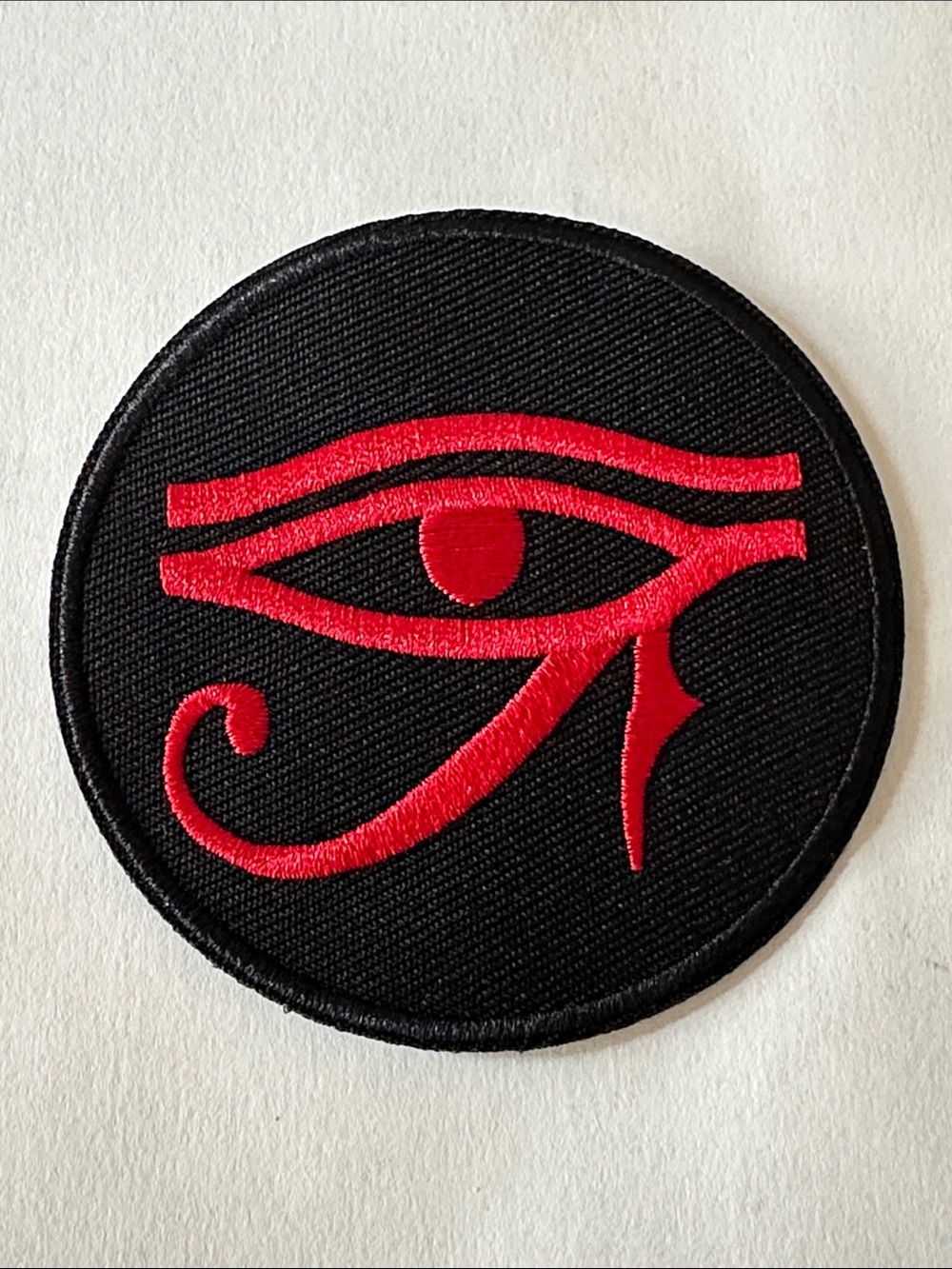 Black Round Patch with Red Eye of Horus Embroidery